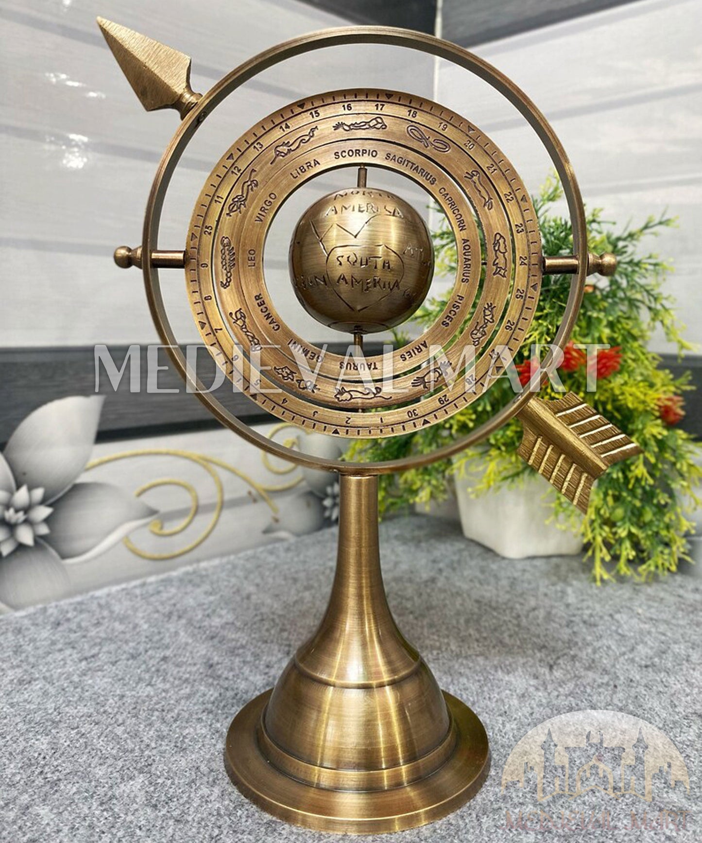 MEDIEVALMART Nautical Maritime Armillary Celestial Desk Solid Brass Globe | Christmas Gifts, Gift for Dad, Gift for Mom