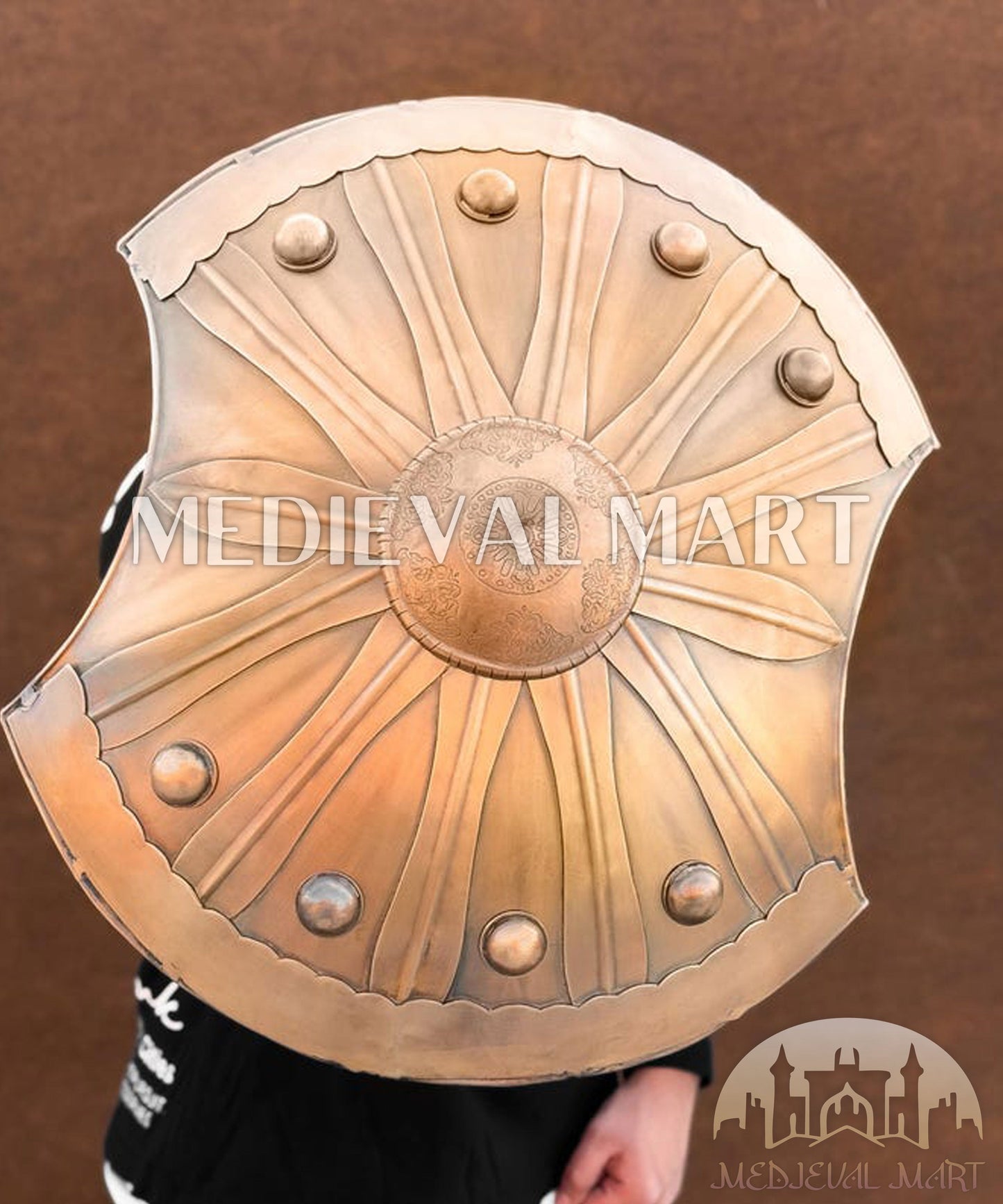 MEDIEVALMART Medieval Achilles Trojan Troy Greek Shield Silver & Brown Two Finish | Gift for Halloween Day