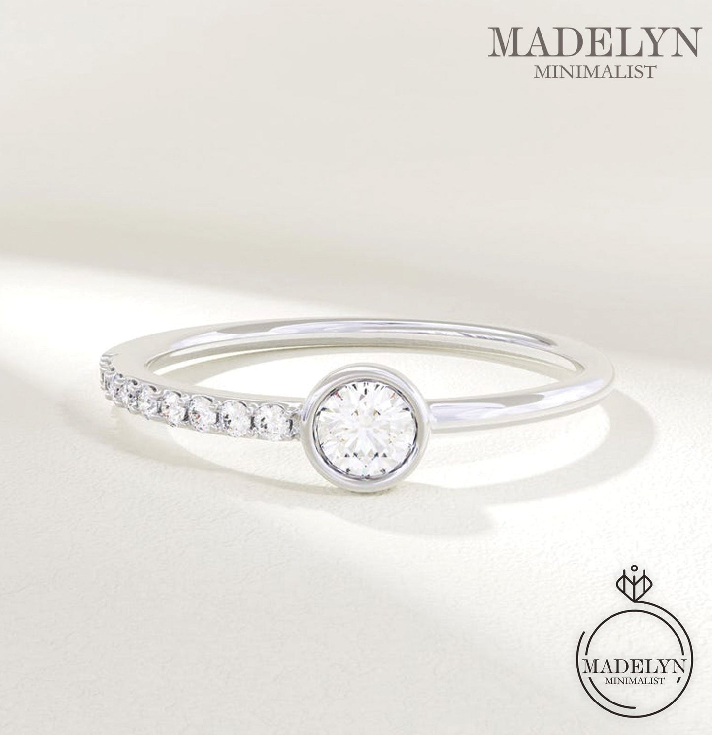 MADELYN MINIMALIST 14k Solid Gold Bezel Diamond Tiny Solitaire Promise Ring for Women | Her Birthday Gift