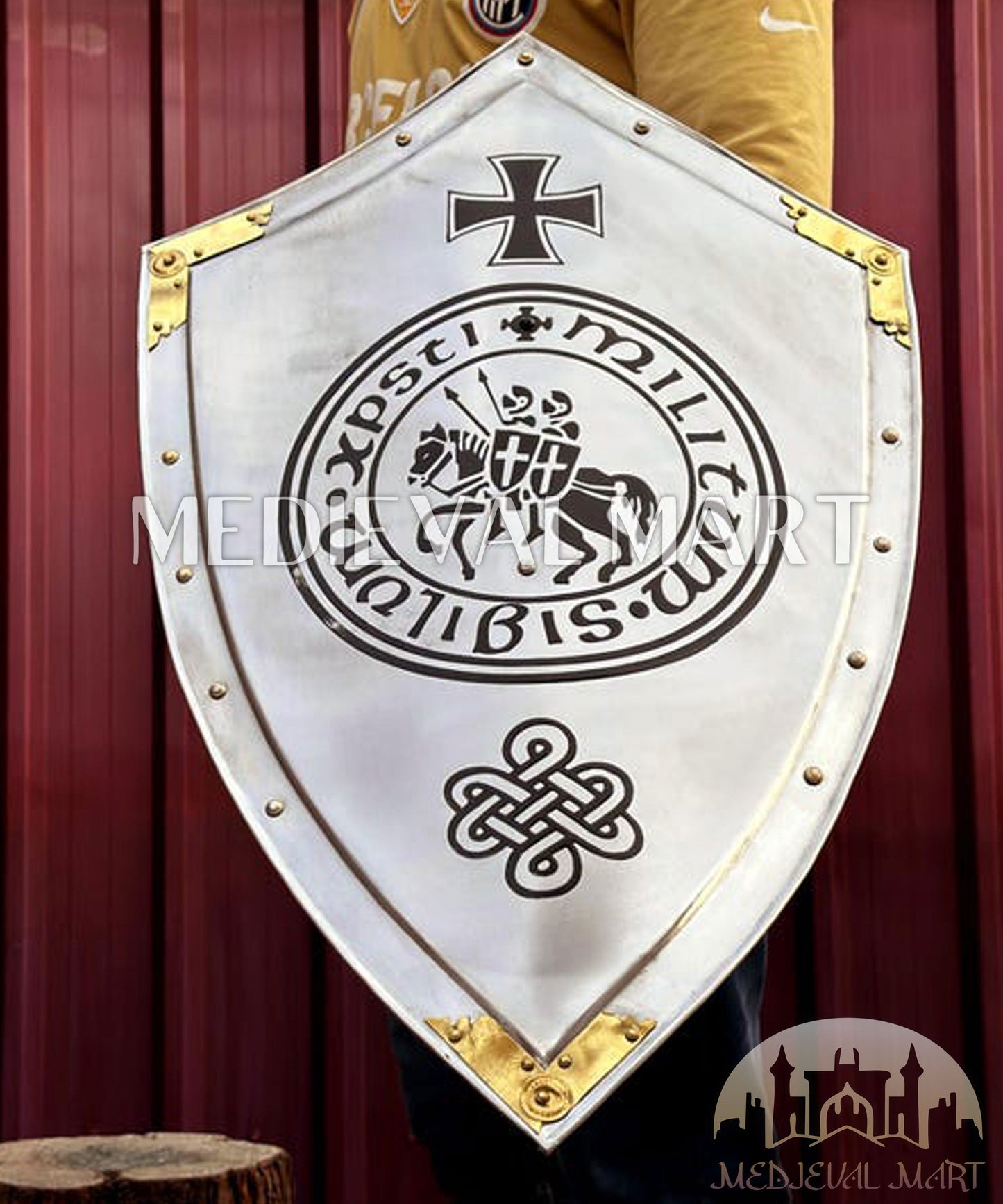MEDIEVALMART Medieval Iconic Templar Knigh Curasder Cross Shield W/H Brass Touch | Gift for Dad