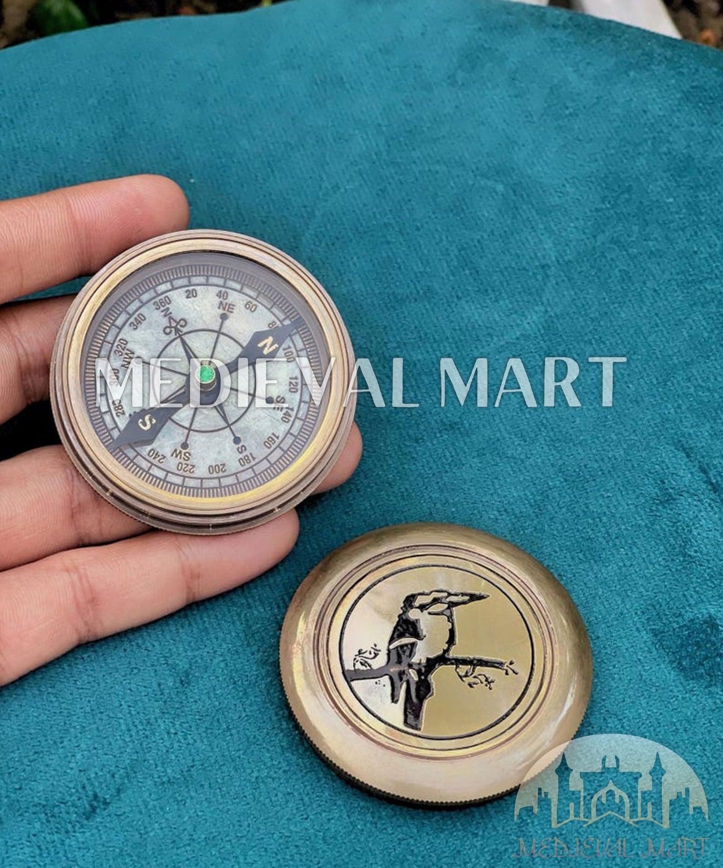 MEDIEVALMART Vintage Pirates Equipment Custom Engrave Compass Gold Finish | Gift For Father Day