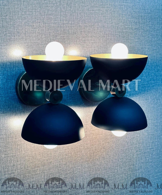 MEDIEVALMART Mid Century Handcrafted Brass Wall Sconce Modern Black & Gold Bedside Light