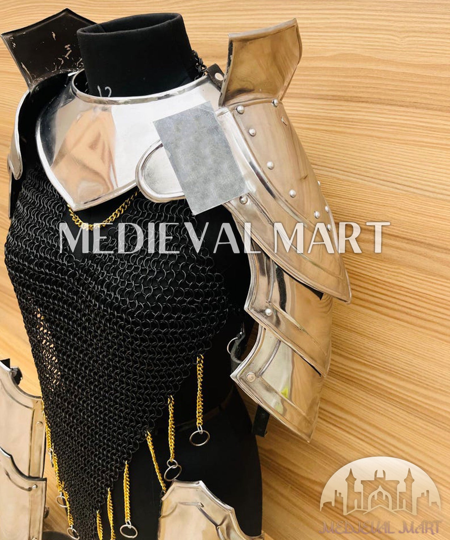 MEDIEVALMART (Isolara Dragonplate) Women’s Armor W/H Black (DragonFang) Chainmail + Arms Armor