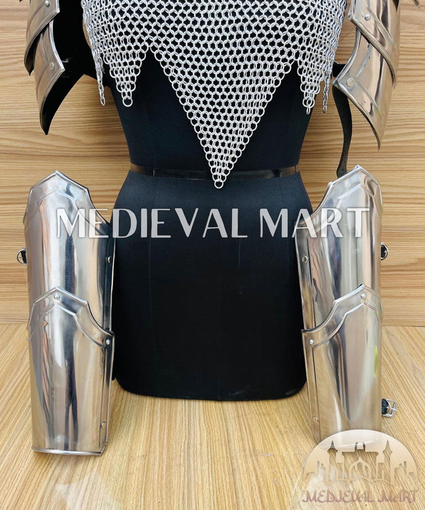 MEDIEVALMART (Isolara Dragonplate) Women’s Armor W/H (BloodMoon) Chainmail + Arms Armor