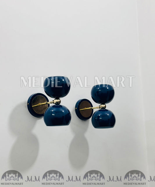 MEDIEVALMART Mid-Century Italian Brass Diabolo Wall Sconce Pair - Blue Lamp (Set of 2)