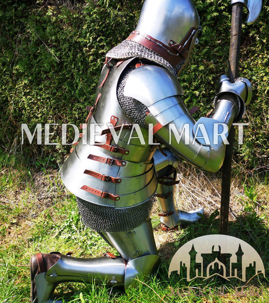 MEDIEVALMART 1400s European knight Warrior Buhurt full Body Plate Armor Costume W/H Klappvisor Bascinet & Viking Axe