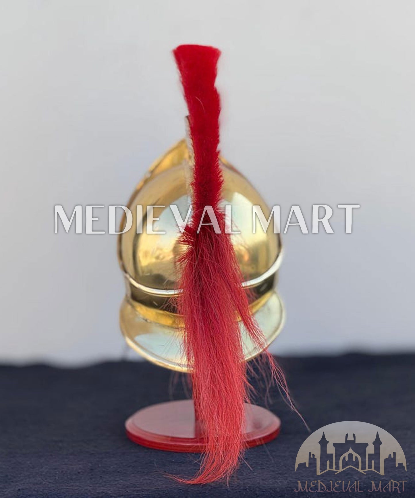 MEDIEVALMART "300" Spartan King Leonidas Shiny Brass Helmet W/H Free Stand | 300 Props