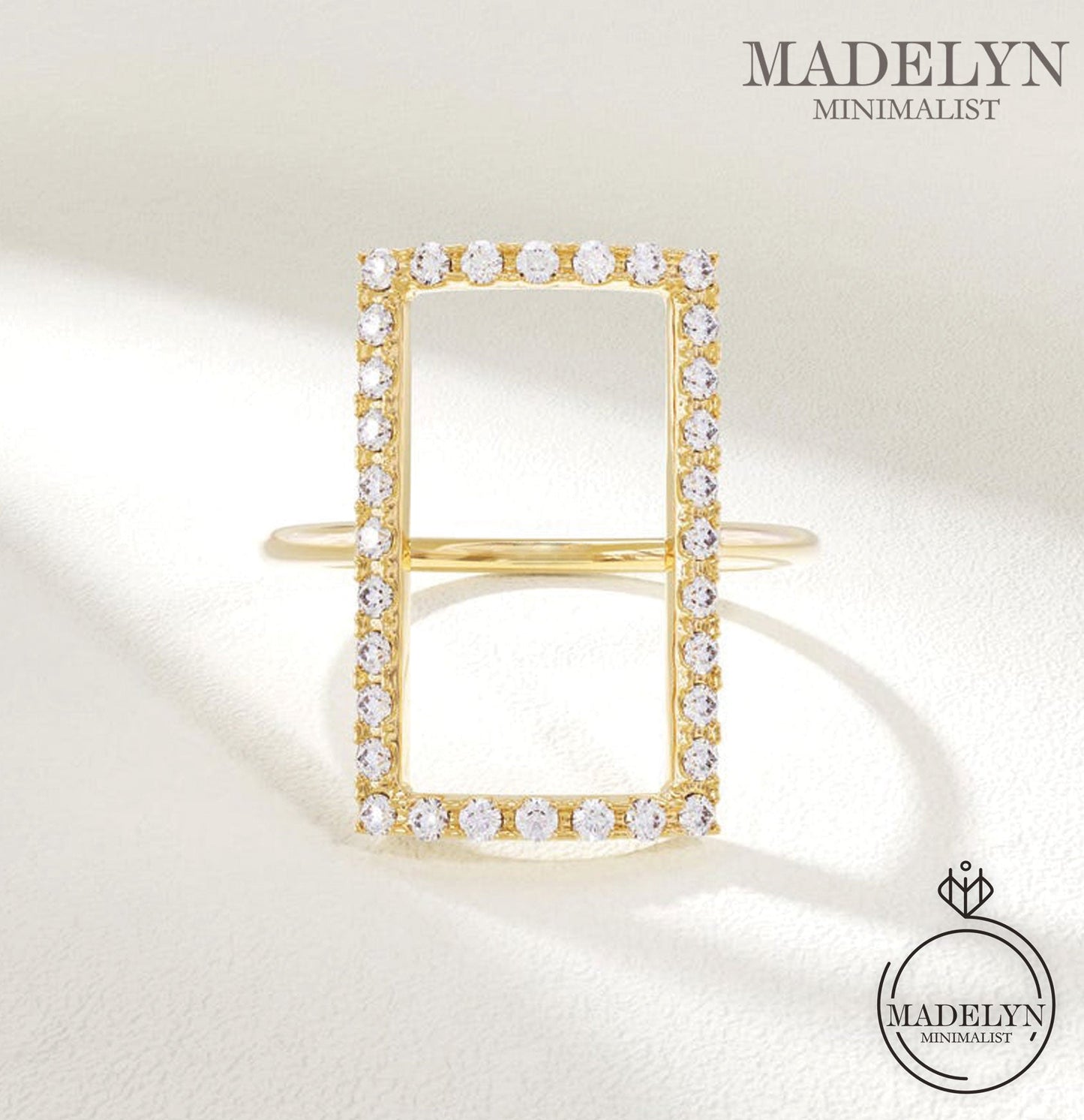 MADELYN MINIMALIST 14k Solid Gold Rectangle, Statement Ring Unique Geometric Ring for Women | Gift For Girlfriend or Her