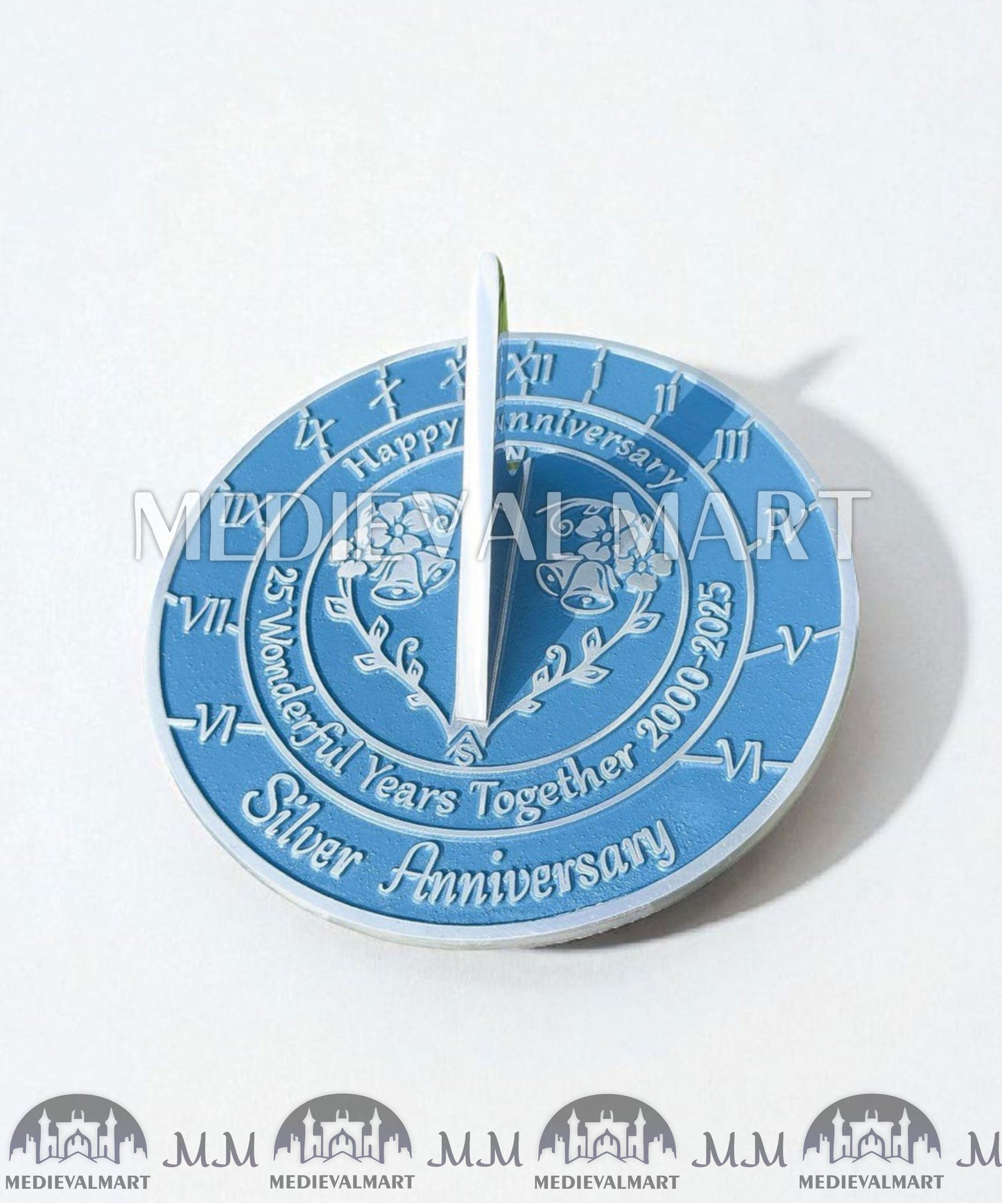 MEDIEVALMART 25th "Wonderful Years" Silver Anniversary Sundial Clock Best Gift For Anniversary Day