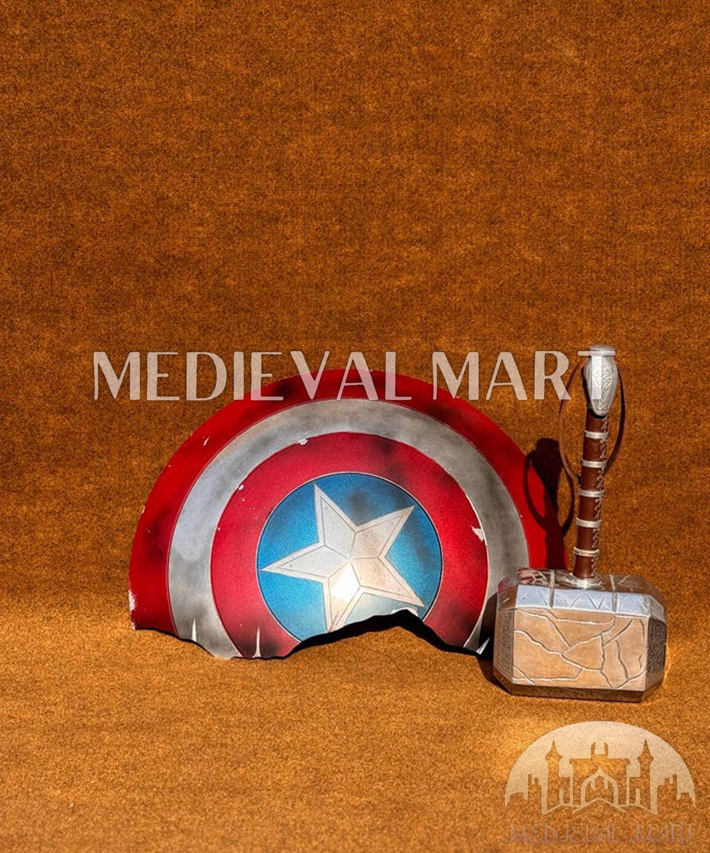 MEDIEVALMART Avengers Endgame Captain America Broken Shield W/H Thor Damage Hamer | Gift for Halloween Day