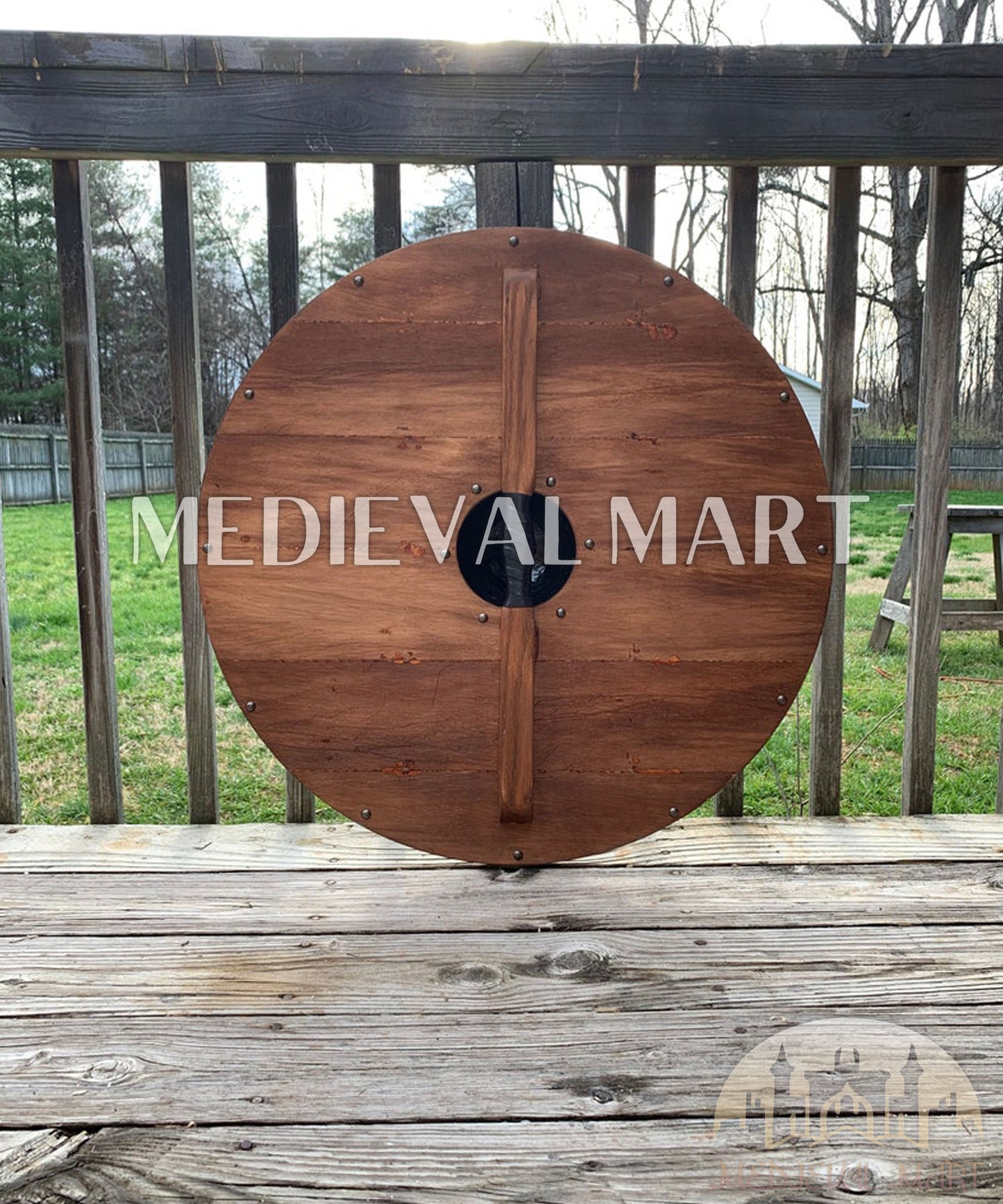 MEDIEVALMART Legendary Viking's Uhtred of Bamburgh Battleworn Iconic Viking Wooden Shield | Gifts For Dad