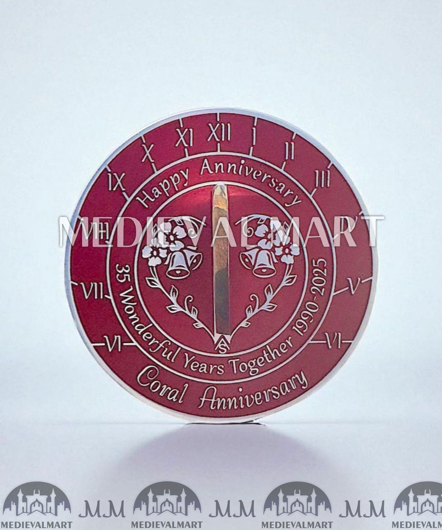 MEDIEVALMART 35th "Wonderful Years" Coral Anniversary Sundial Clock Gift For Parents Anniversary