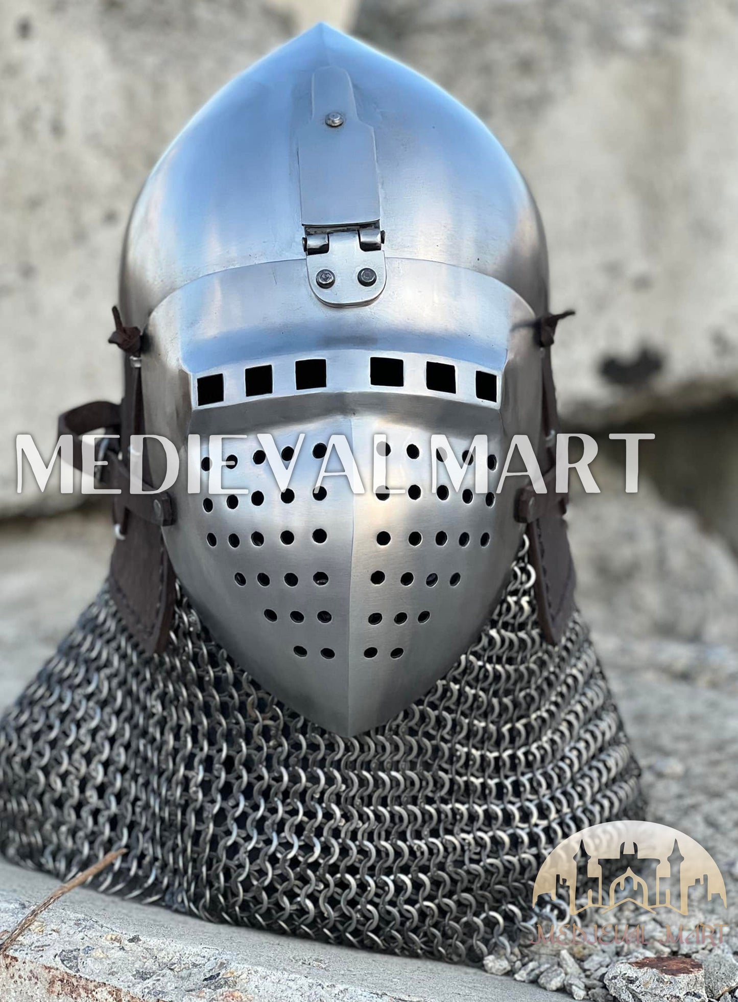 MEDIEVALMART 14th-Century Medieval LOB Nurnberg Klappvisor Combat Helmet