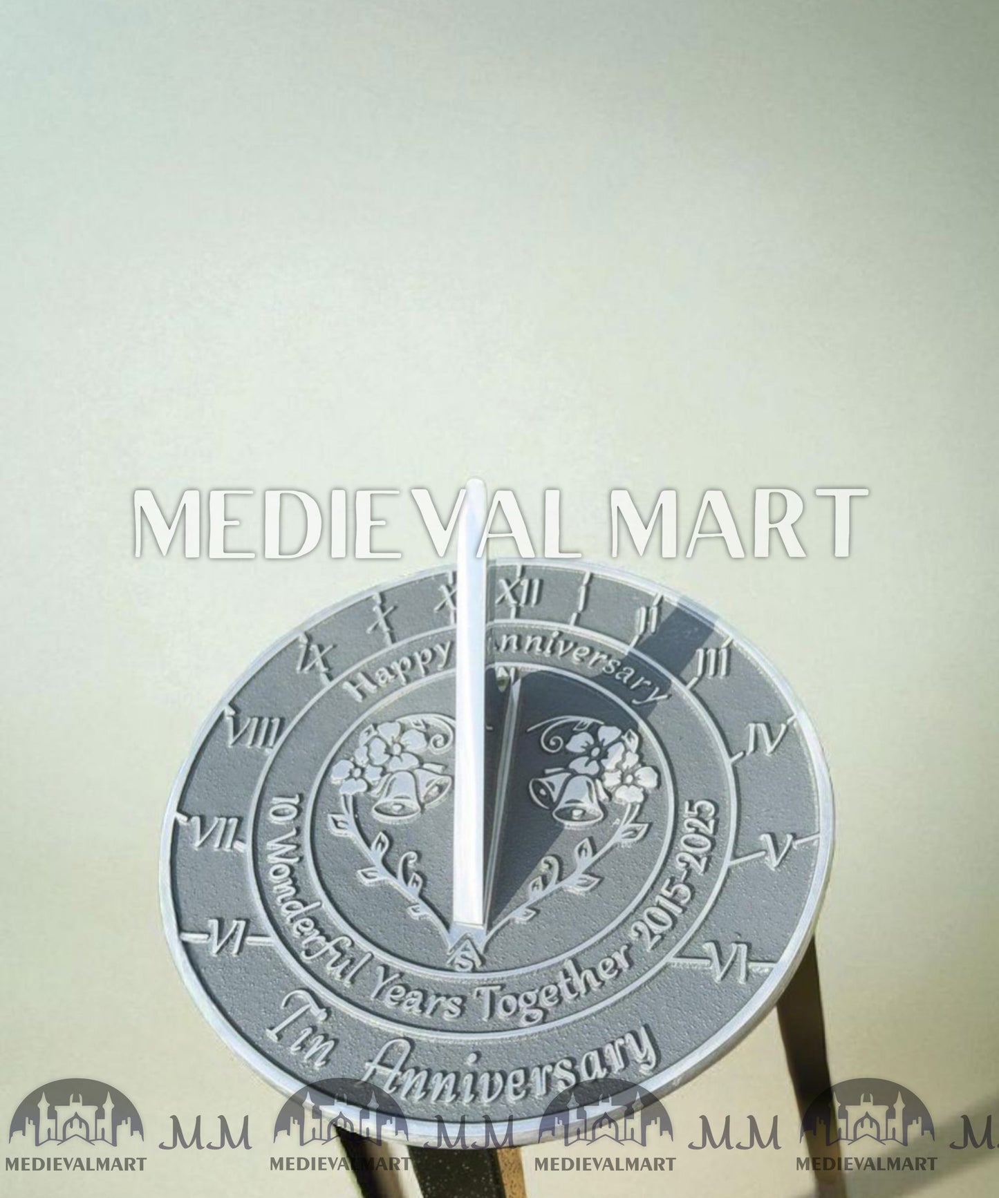 MEDIEVALMART 10th "Wonderful Years" Tin Anniversary Sundial Clock Best Gift For Anniversary Day