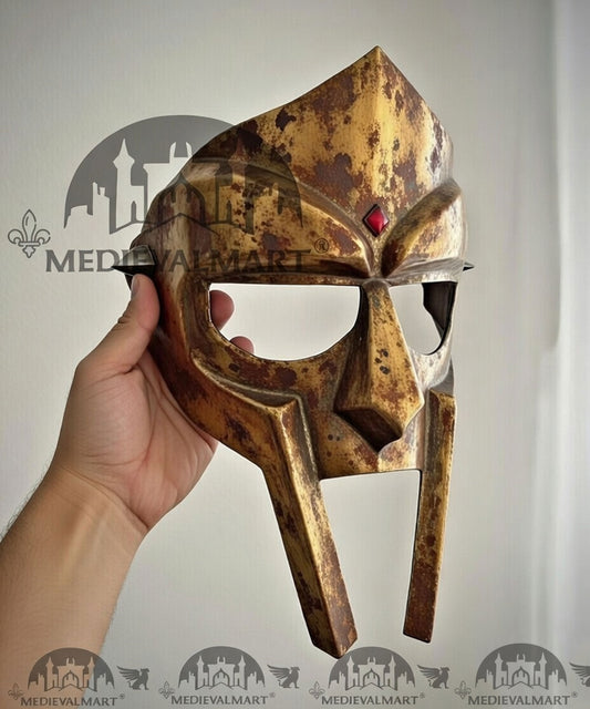 MEDIEVALMART PREMIUM MF DOOM Mask Mad Villain Gold Rusted Finish Steel Face Armor
