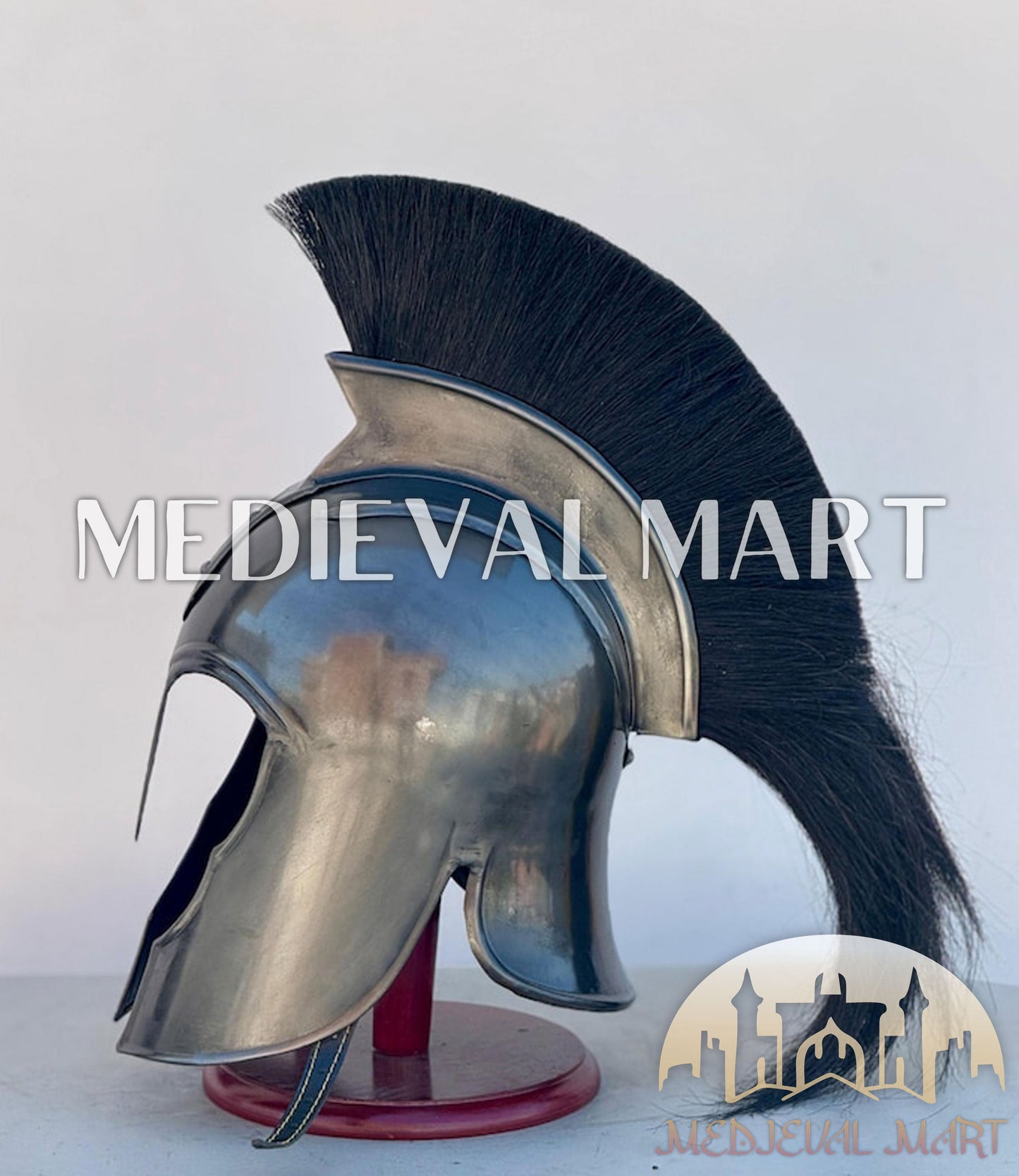 MEDIEVALMART "Achilles" Black Finish Trojan Warrior Helmet W/H Free Stand | Troy Props