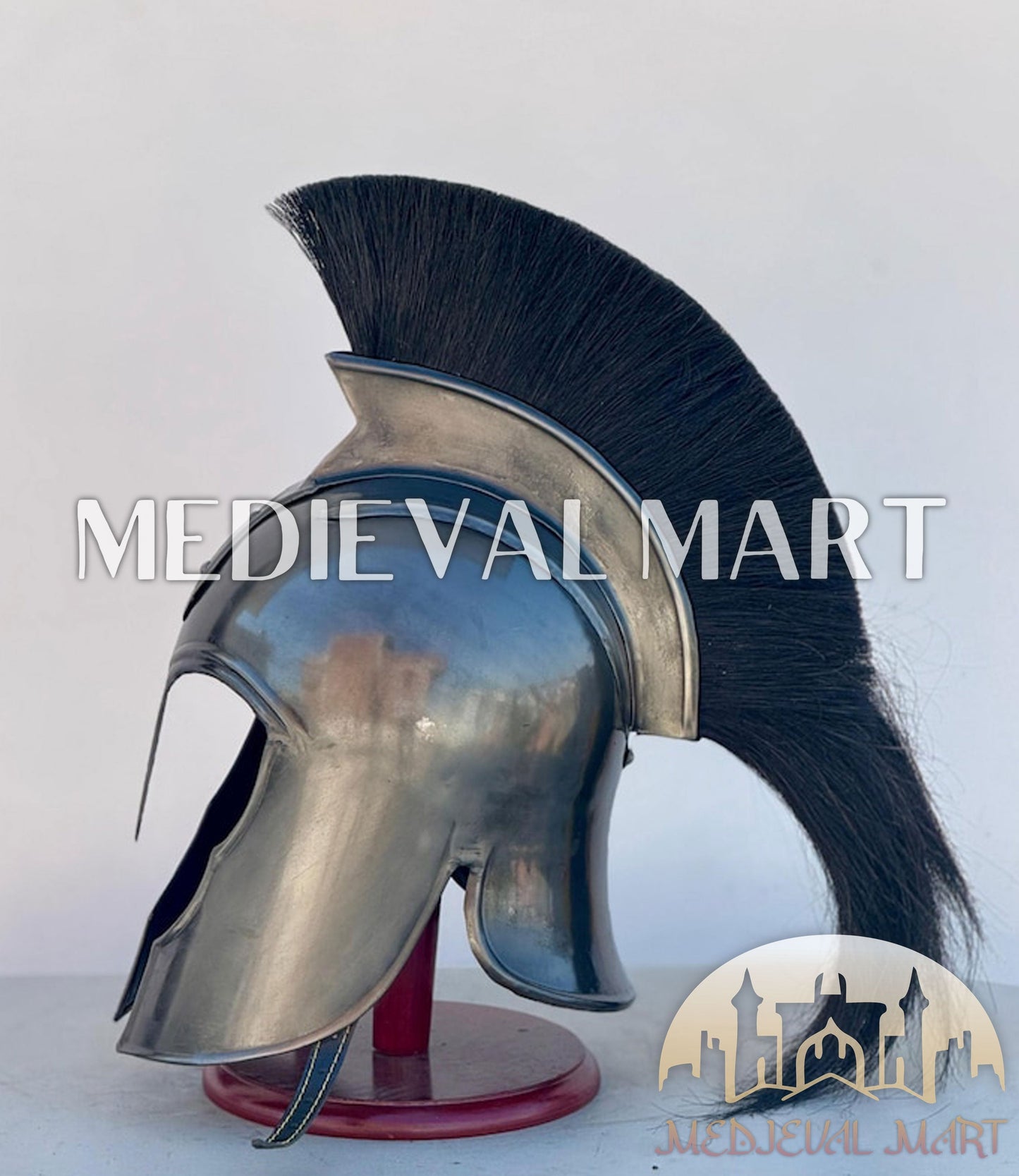 MEDIEVALMART "Achilles" Black Finish Trojan Warrior Helmet W/H Free Stand | Troy Props