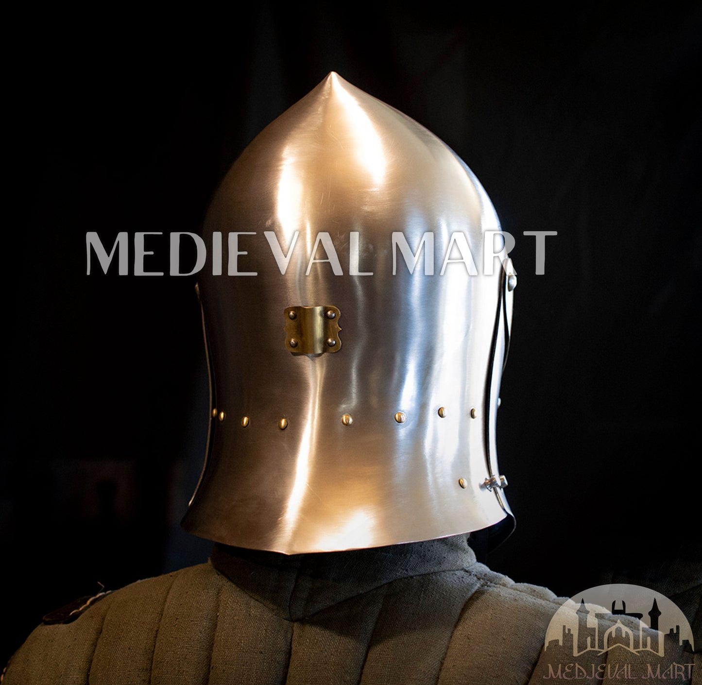 MEDIEVALMART Medieval European knight Closed Griffon Helmet W/H Brass Face Mask