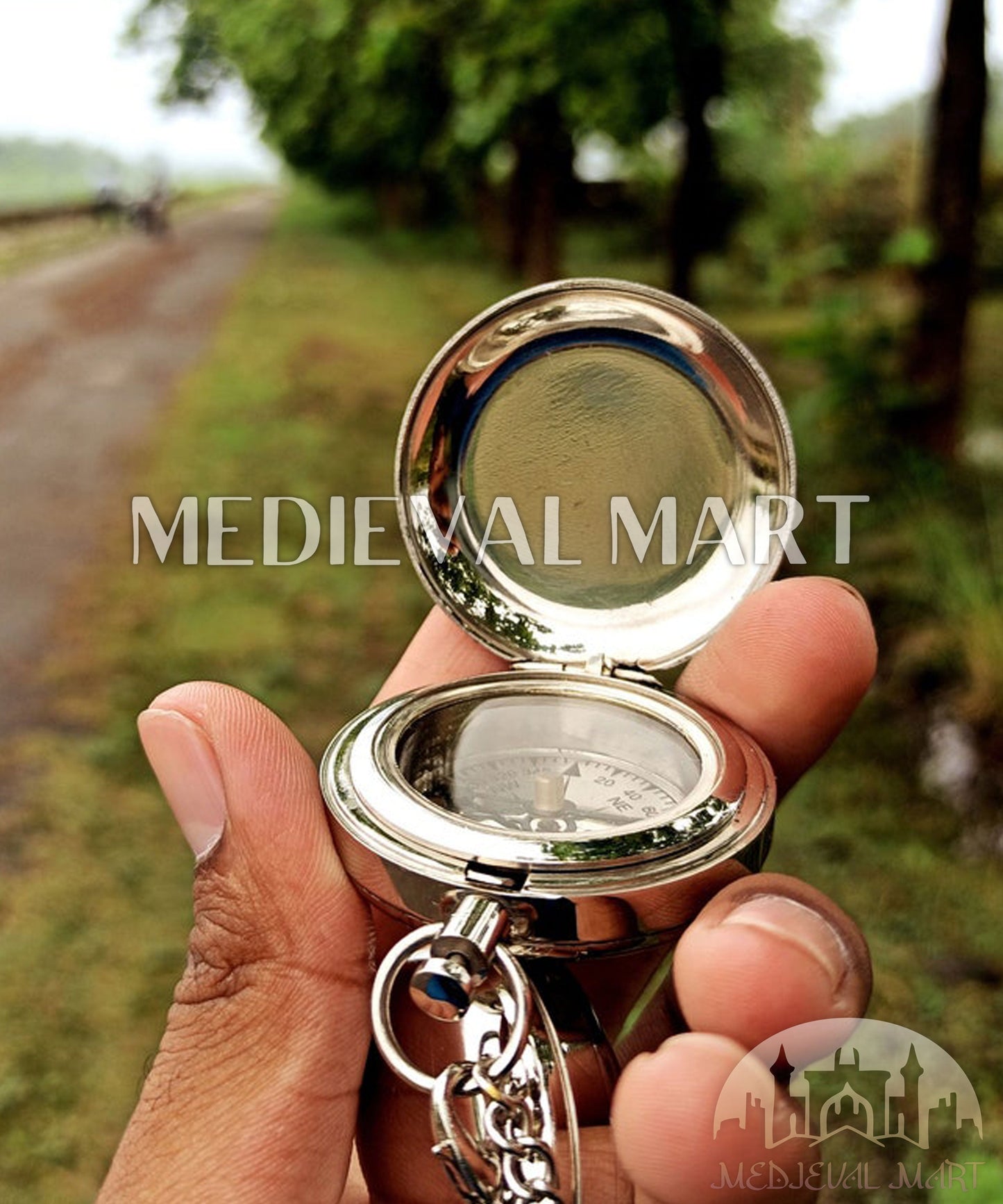 MEDIEVALMART Personalized Cute Pocket Compass Chrome Finish W/H GEN-2 Wooden Box | Gift For Her