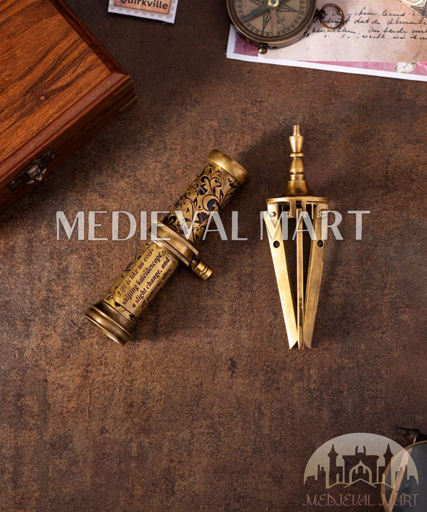 MEDIEVALMART Handmade Brass Kaleidoscope with Stand: Vintage Educational Toy