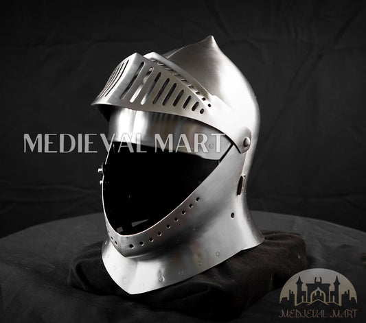MEDIEVALMART 13th-Century Medieval European Mild Steel knight Closed "Griffon" Helmet
