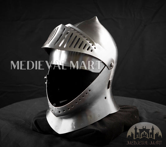 MEDIEVALMART 13th-Century Medieval European Mild Steel knight Closed "Griffon" Helmet