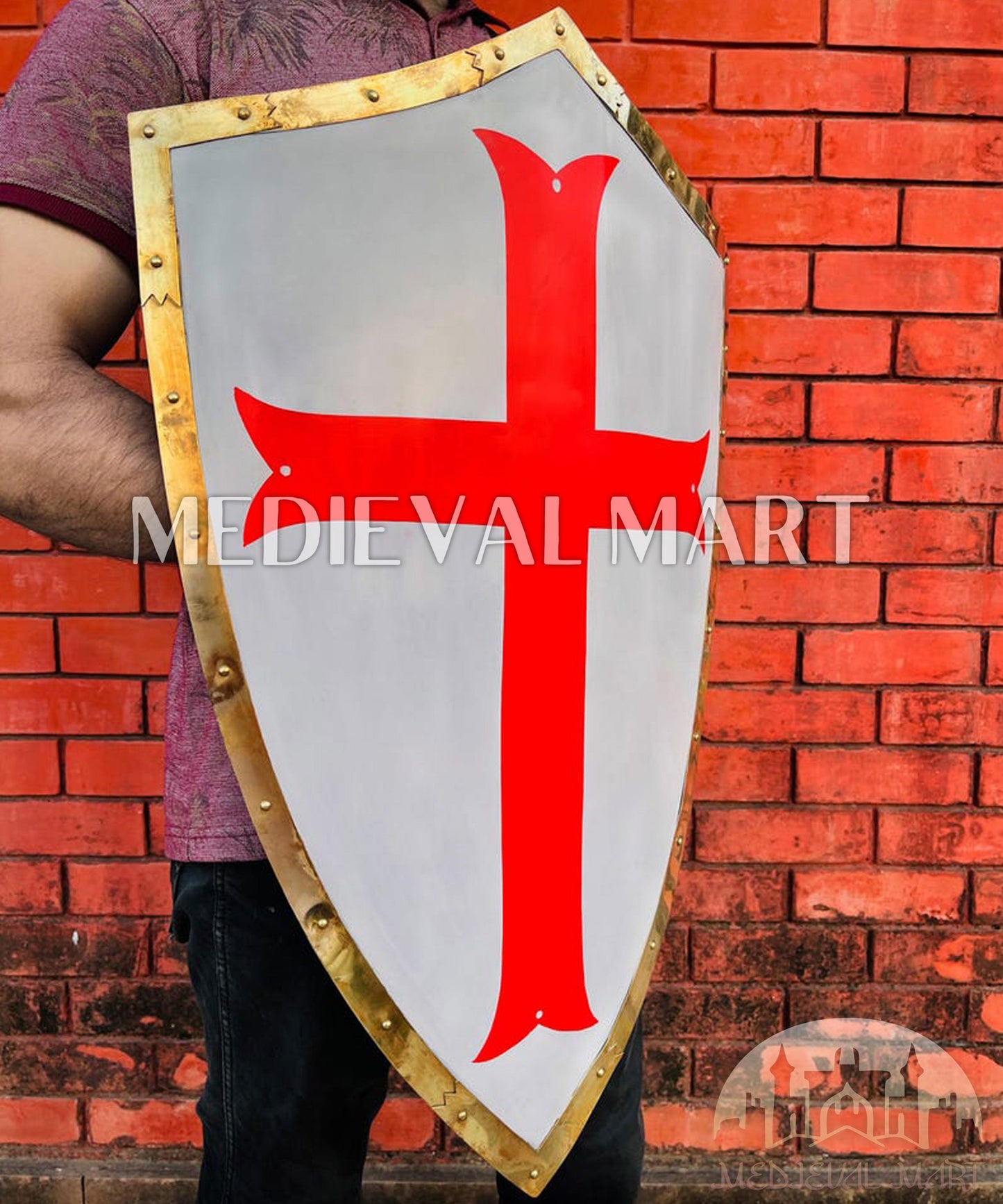 MEDIEVALMART Medieval Crusader Knight Red Cross Templar Royal Shield | Gift for Halloween Day