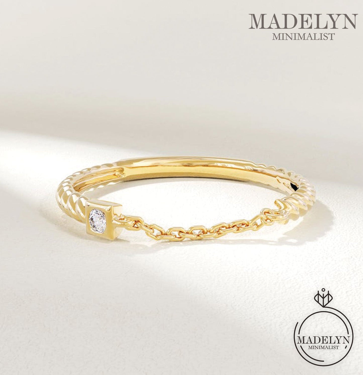MADELYN MINIMALIST 14k Solid Minimalist Open Chain Link Twist Ring for Women, Dainty Stackable Ring | Gift For Valentine's day