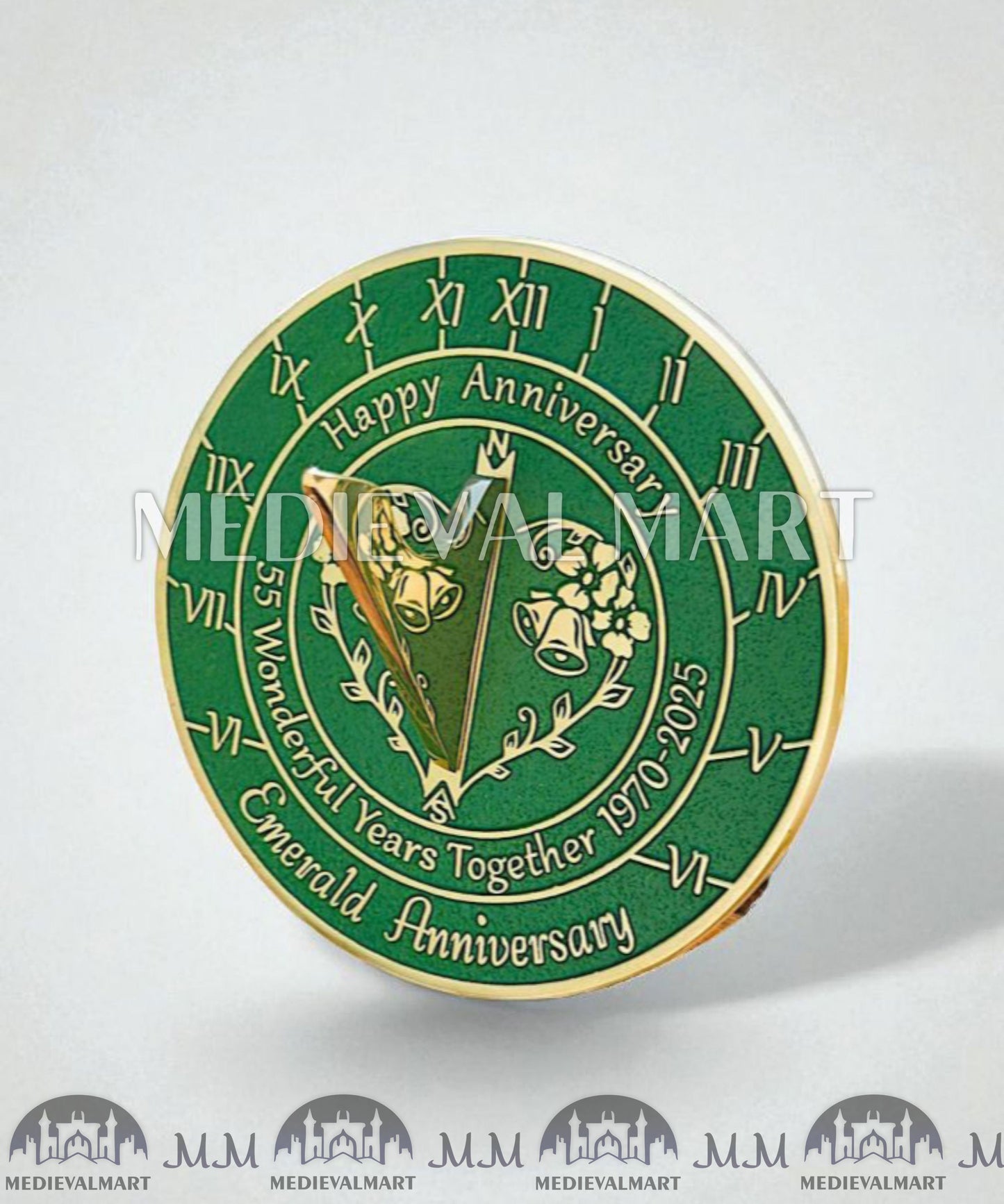 MEDIEVALMART 55th "Wonderful Years" Emerald Anniversary Sundial Clock Best Gift For Anniversary Day