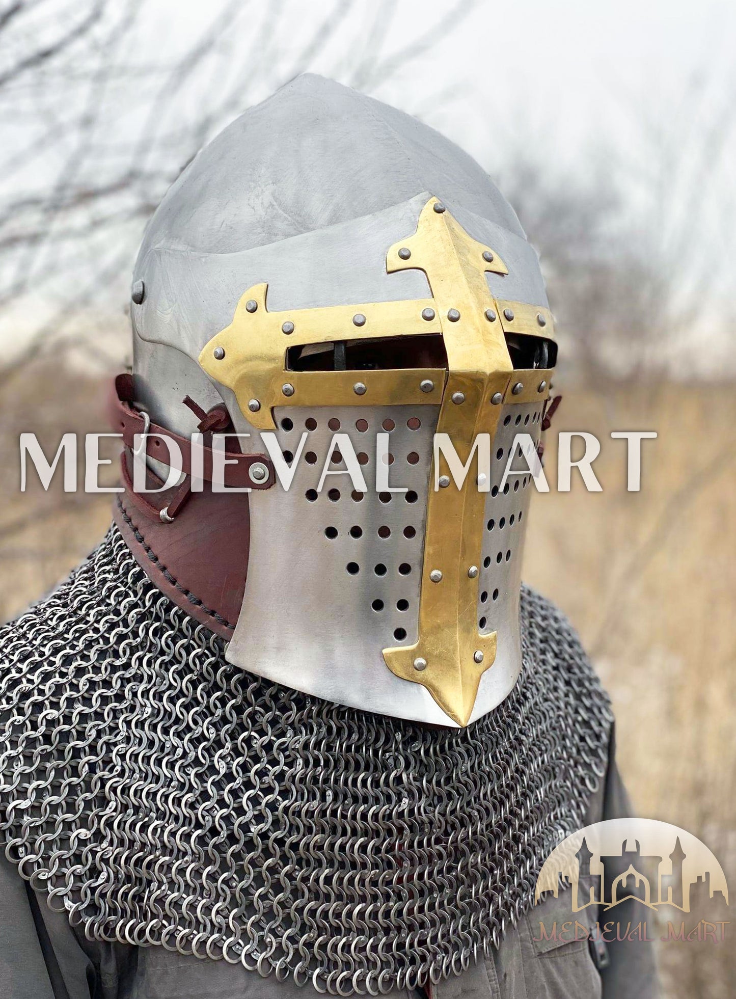 MEDIEVALMART Medieval European ROA Buhurt Knight Helmet W/H Gold Decoration