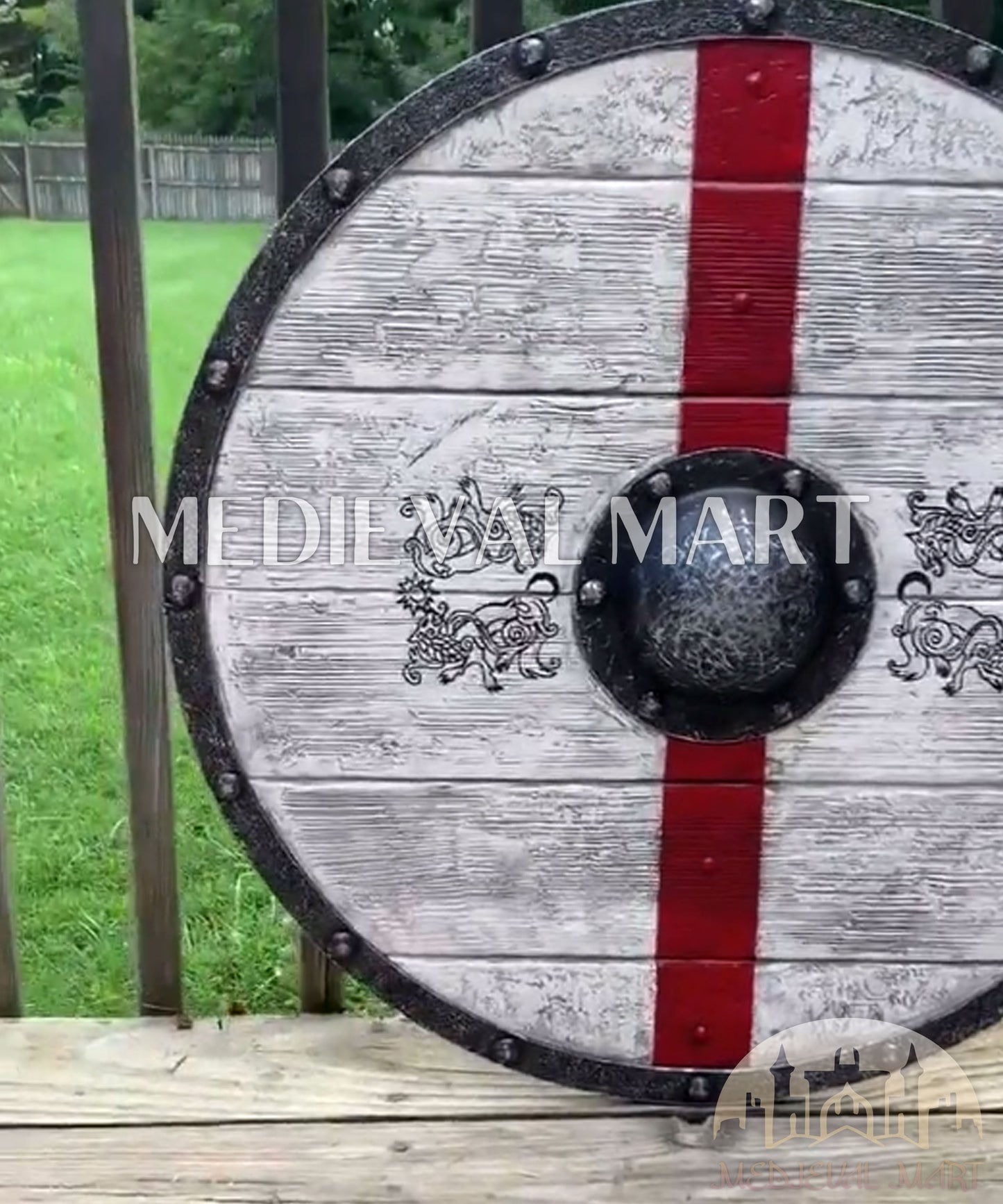 MEDIEVALMART Iconic Viking's Tostig’s Warrior’s Battleworn Viking Wooden Shield | Gifts For Dad