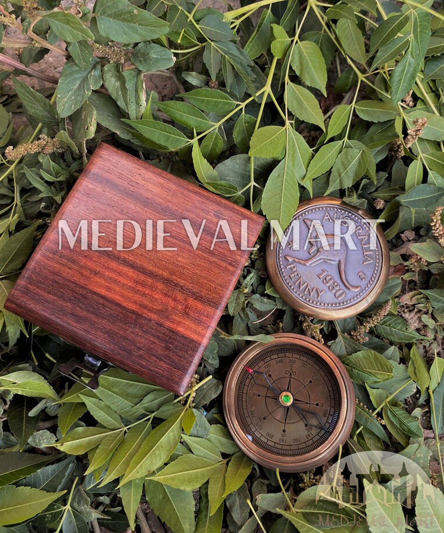 MEDIEVALMART Australian 1930 Antique Finish bandicoot Compass W/H Custom Wooden Case | Gifts For Mom & Dad