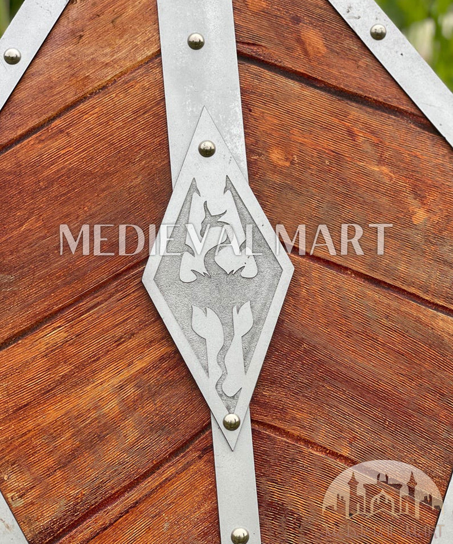 MEDIEVALMART Center Dragon Emblem Fireborn Viking Wooden Shield | Gift for Dad