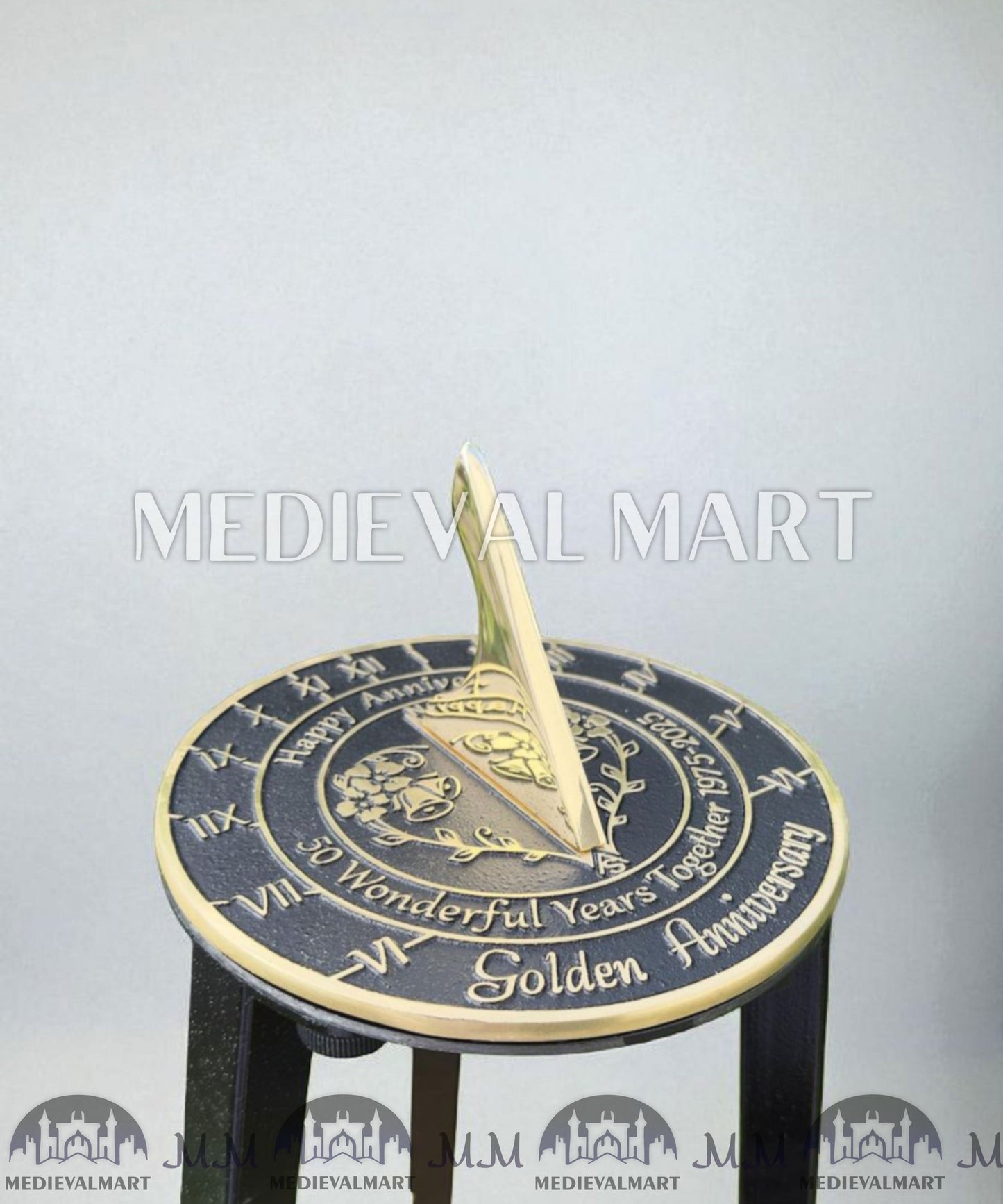MEDIEVALMART 50th "Wonderful Years" Golden Anniversary Sundial Clock Best Gift For Anniversary Day