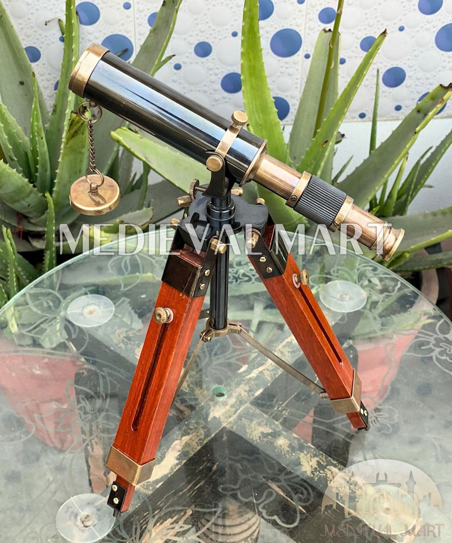 MEDIEVALMART Vintage Tripod Brass Telescope With Adjustable Tripod Stand | Antique Finish Table Top Brass Telescope, Christmas Gifts, Gift for Dad