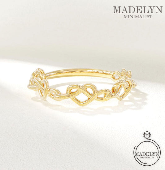 MADELYN MINIMALIST 14k Solid Gold Twisted Wire Pretzel Heart Ring, Minimal Barbed Wire Midi Ring | Gift for Her or Wife