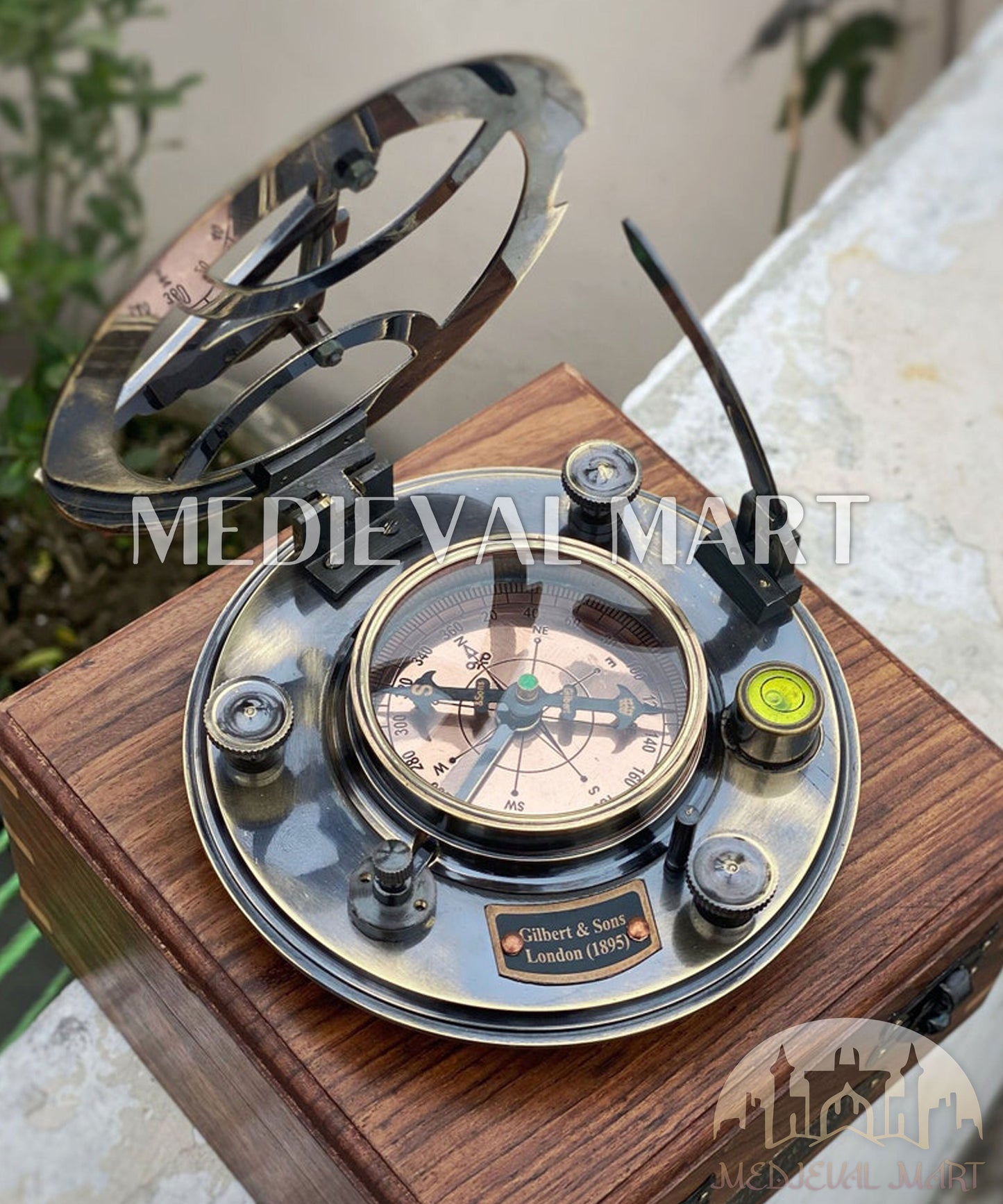MEDIEVALMART “SolarVane” Antique Brass Sundial Compass (1895 Replica) W/H “VintageVault” Case | Nautical Gifts For Mom, Dad