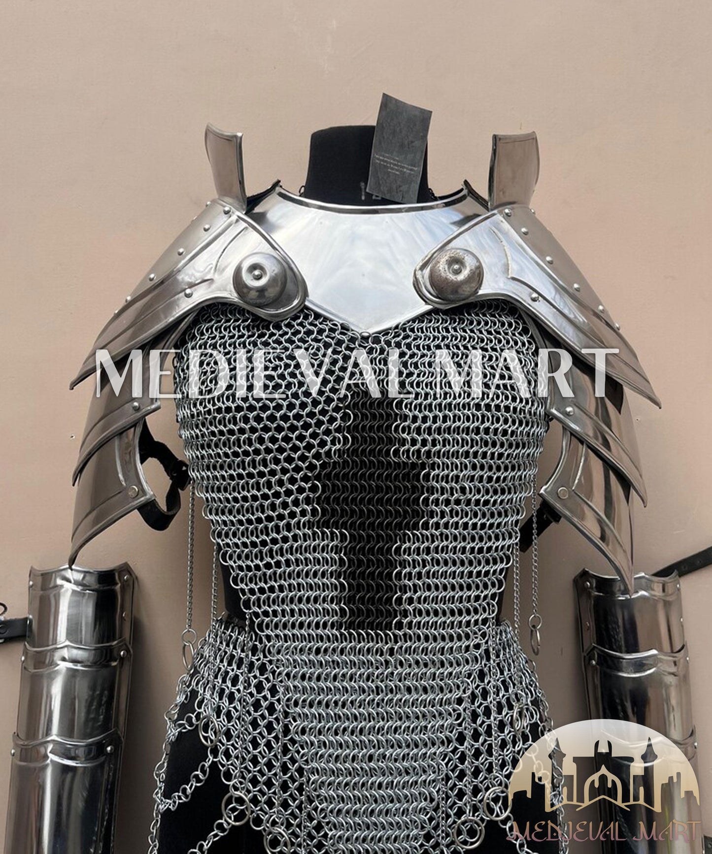 MEDIEVALMART (Isolara Dragonplate) Women’s Armor W/H Silver (Dragonfang) Jesus Chainmail + Arms Armor