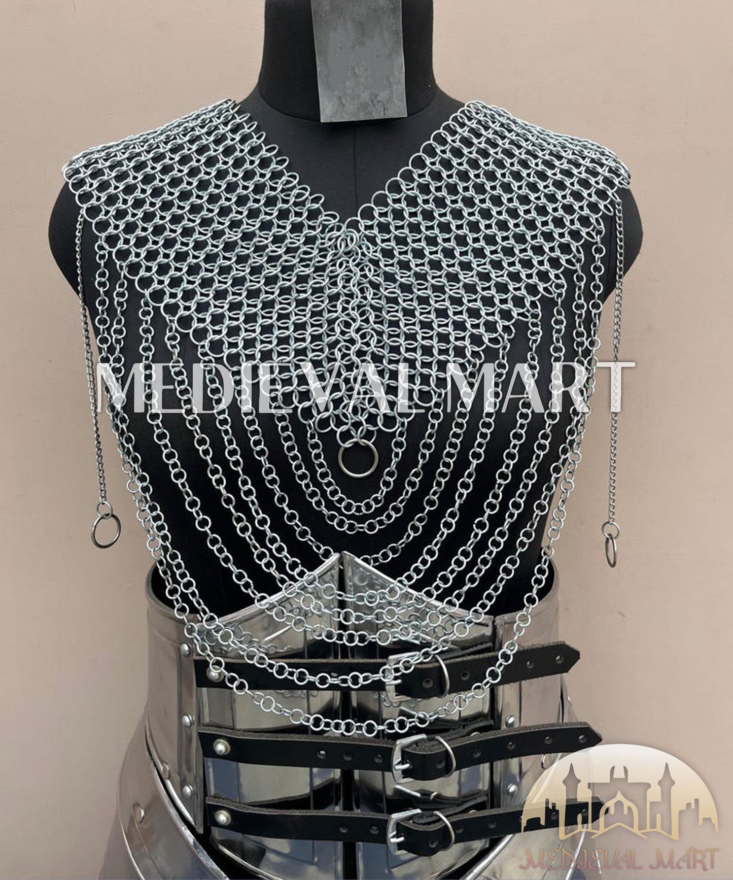 MEDIEVALMART Women’s Silver (MoonFire) Chainmail Frost Belt + Hip Armor