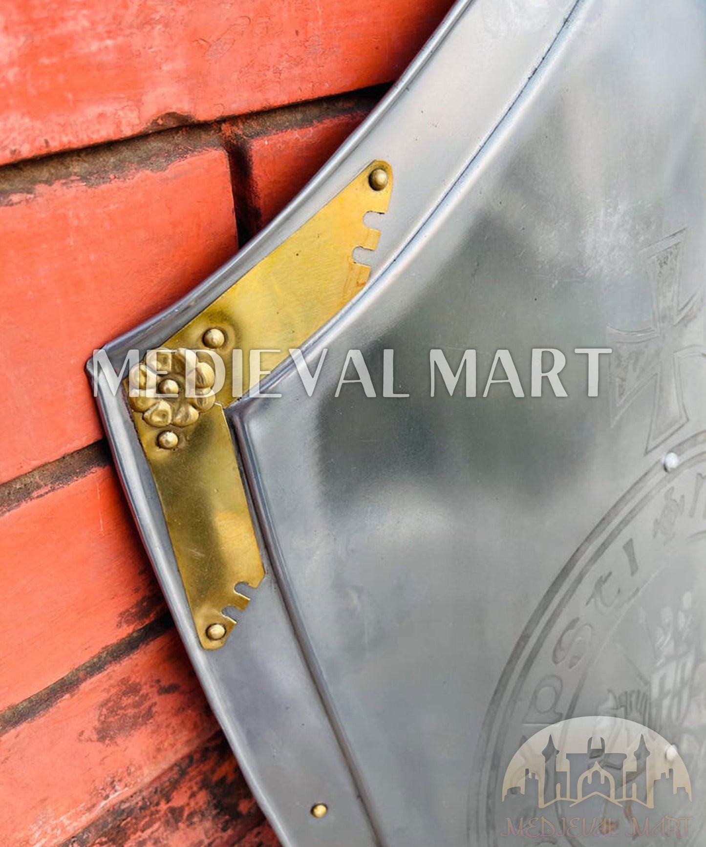 MEDIEVALMART Medieval Crusader Metal Knight Templar Shield Silver Finish | Gift for Halloween Day