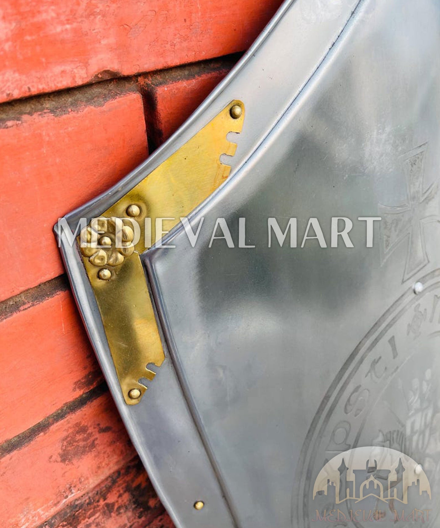 MEDIEVALMART Medieval Crusader Metal Knight Templar Shield Silver Finish | Gift for Halloween Day