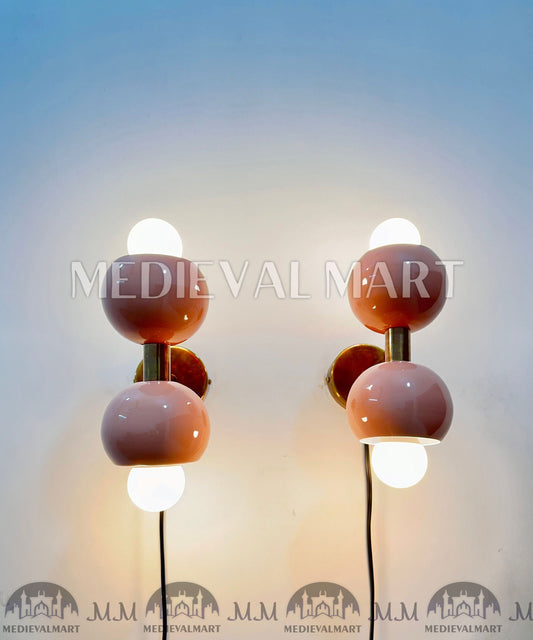 MEDIEVALMART Mid-Century Brass Diabolo Wall Sconce Pair Italian Style