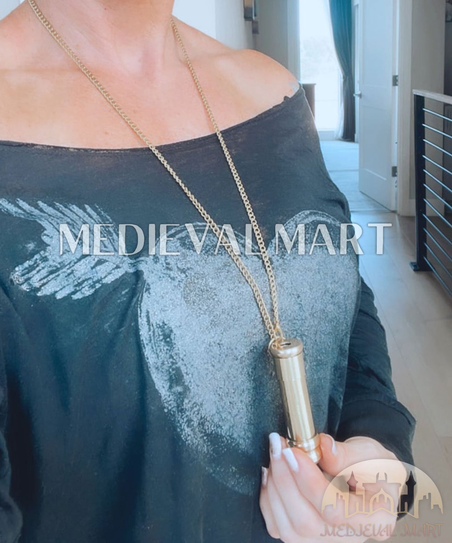 MEDIEVALMART Silver or Gold Custom Engraved Mini Kaleidoscope Necklace