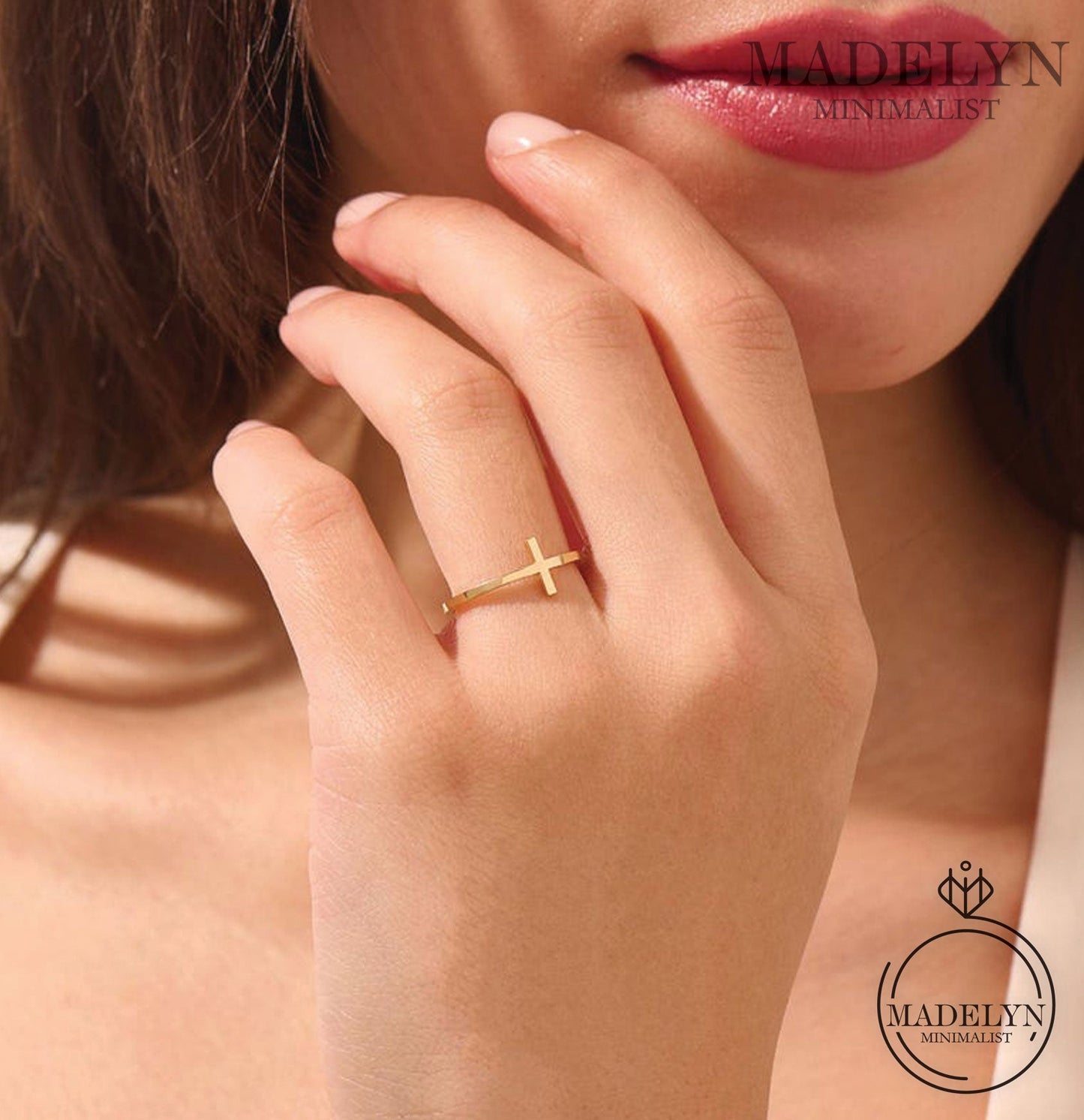 MADELYN MINIMALIST 14k Solid Gold Small Plain Cross Christian Ring, Minimalist Simple Faith Religious Ring | Gift For Mom