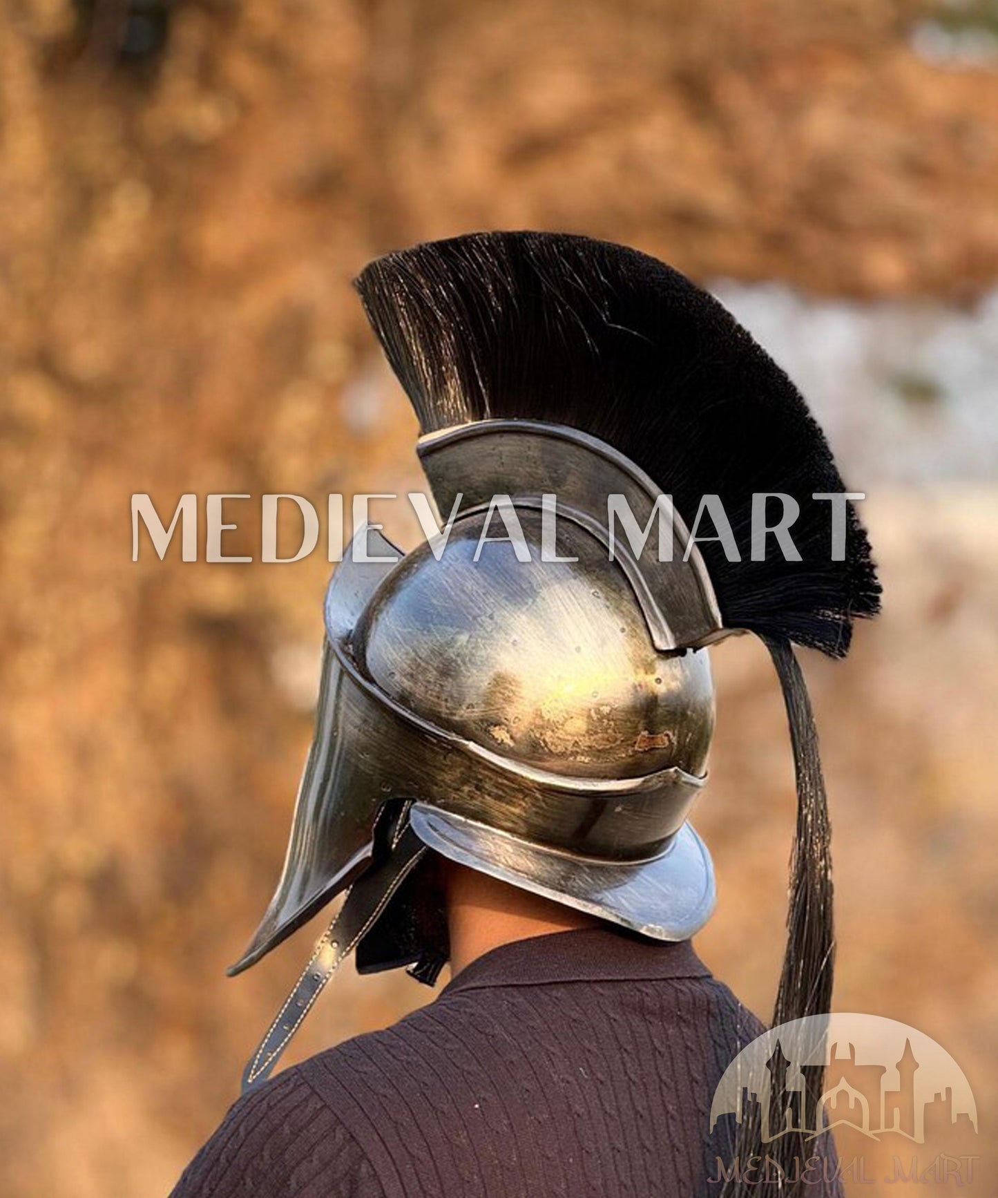 MEDIEVALMART "300" Movie King of Sparta Leonidas Silver Finish Helmet W/H Free Stand | 300 Props