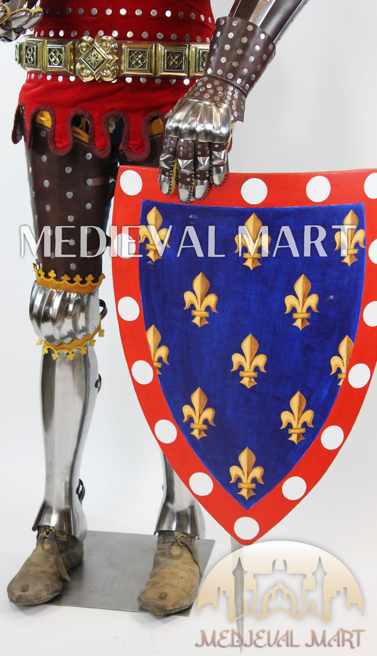 MEDIEVALMART 1346 Crécy-en-Ponthieu Medieval Breastplate Steel Armor W/H knight or Nasal Helmet and Shield
