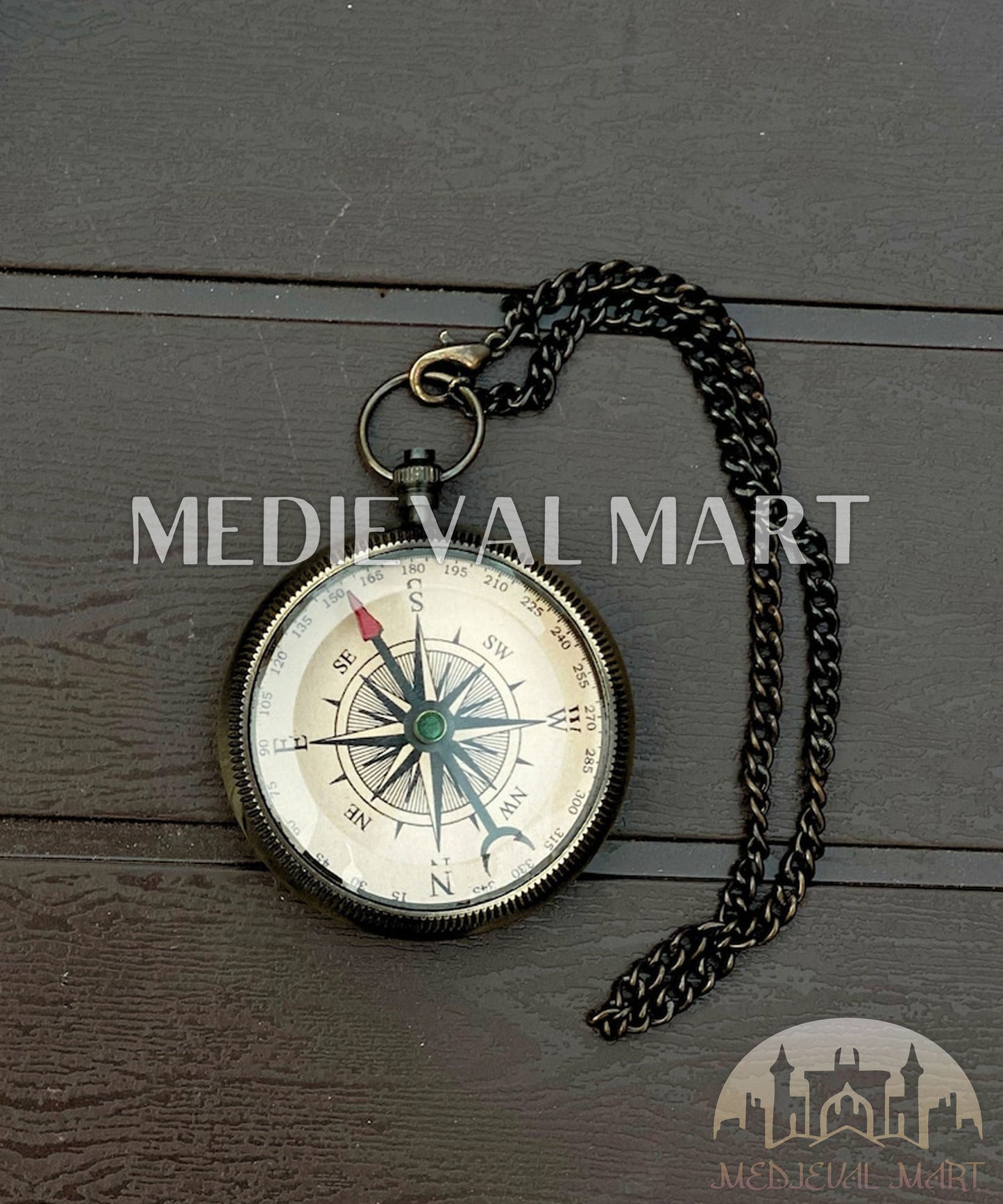 MEDIEVALMART Nautical Custom Engrave Adventure Locket Compass Black Finish W/H Gen-1 Wooden Case| Gift For Dad
