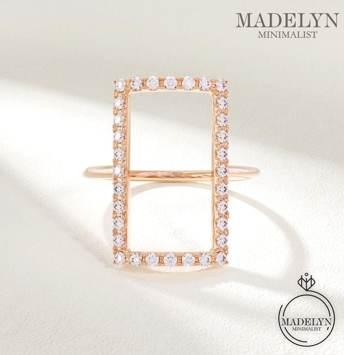 MADELYN MINIMALIST 14k Solid Gold Rectangle, Statement Ring Unique Geometric Ring for Women | Gift For Girlfriend or Her