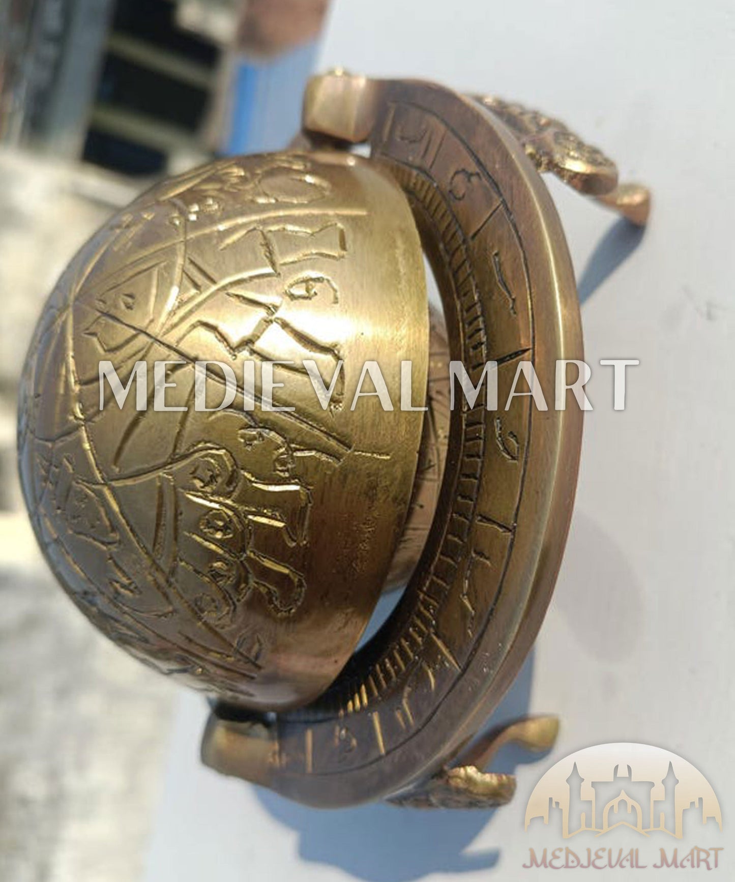 MEDIEVALMART Handmade Brass Celestial Globe Astrolabe | Arabic Zodiac Armillary Sphere | Tabletop Decor