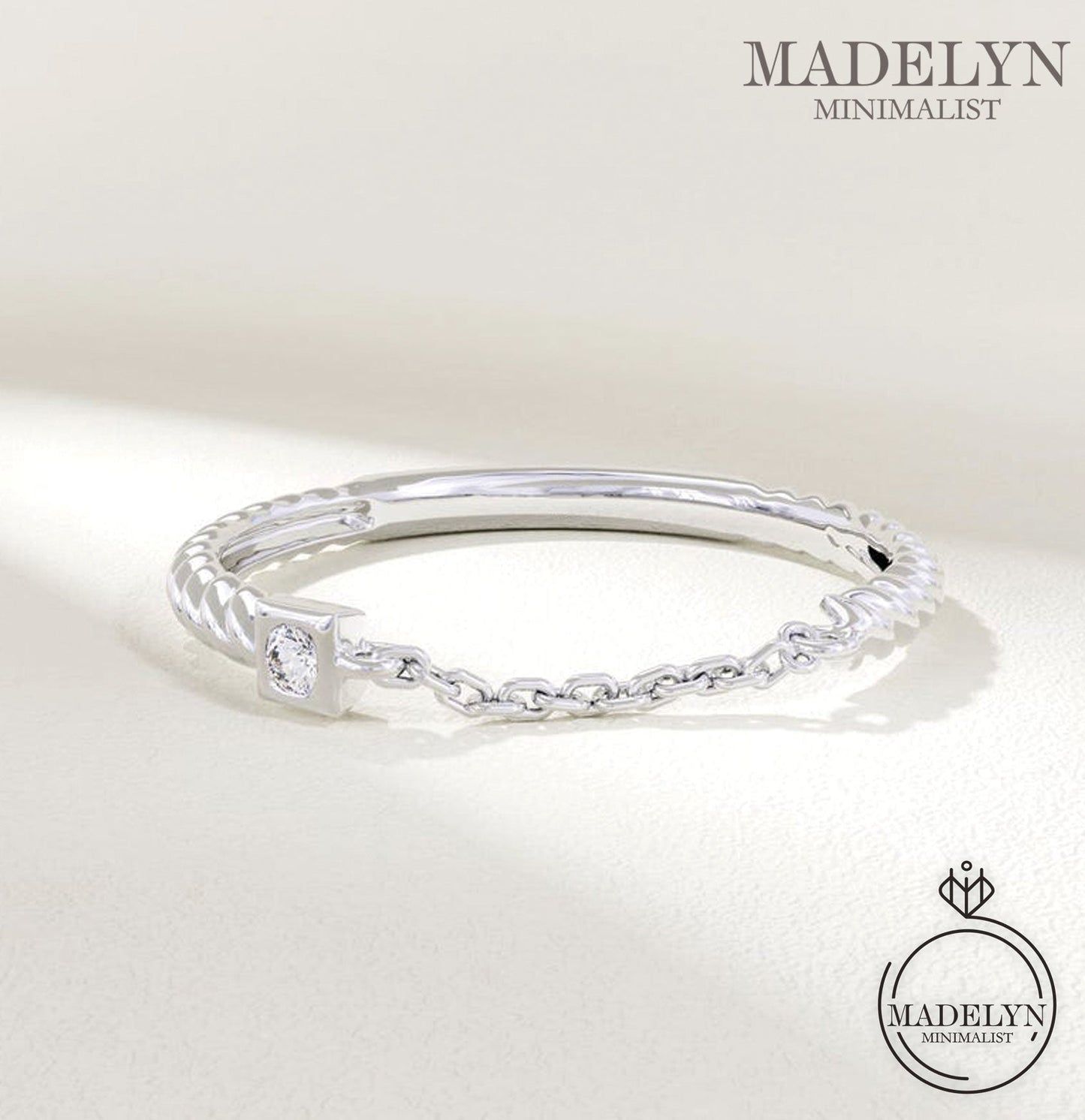 MADELYN MINIMALIST 14k Solid Minimalist Open Chain Link Twist Ring for Women, Dainty Stackable Ring | Gift For Valentine's day
